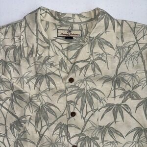 Tommy Bahama Men's Large Yellow‎ Green Tropical Leaf Bamboo 100% Silk Camp Shirt
